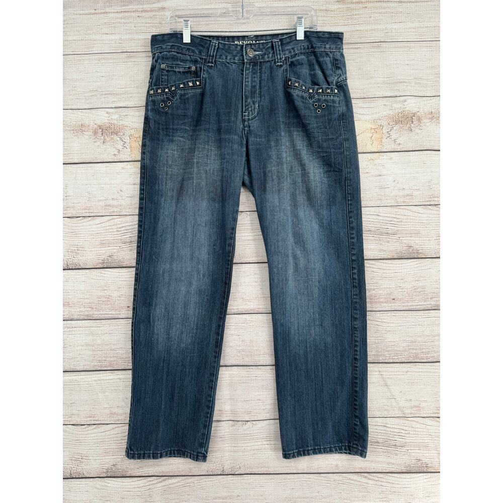 Revolve Pacific Jeanswear Studded Straight Leg Jeans Mens 36x30 Blue Medium Wash
